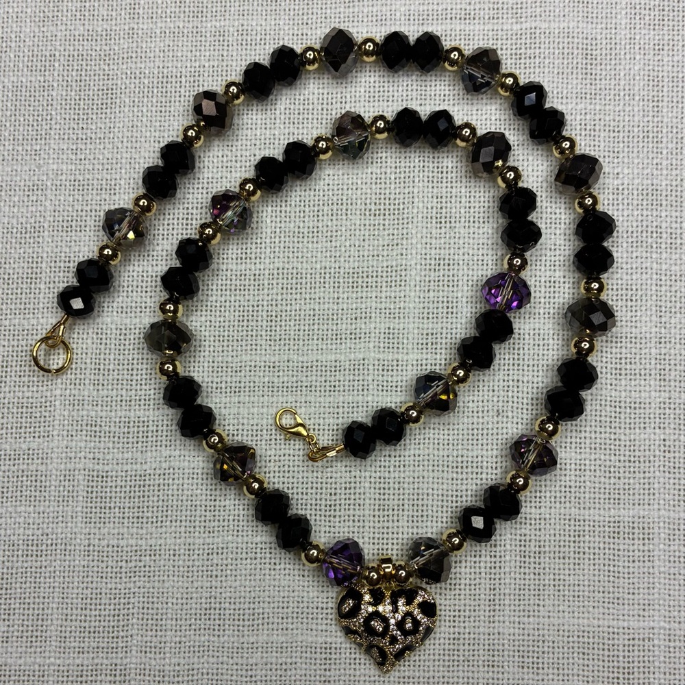 Elegant Black and Gold Necklace with 18K Gold Plated Heart Pendant